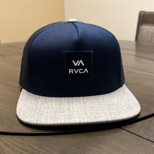 RVCA snap back hat navy blue and light grey.
